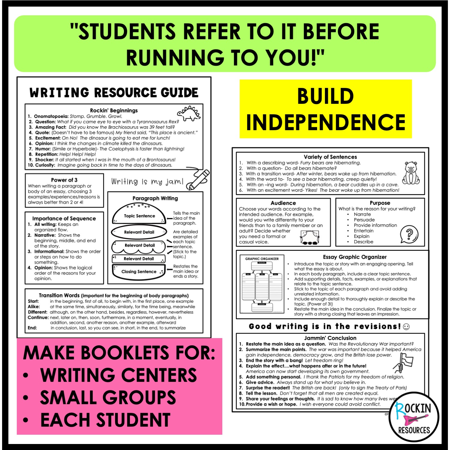 Student Writing Resource Folder, Booklet, Writing Reference Guide - Image 2